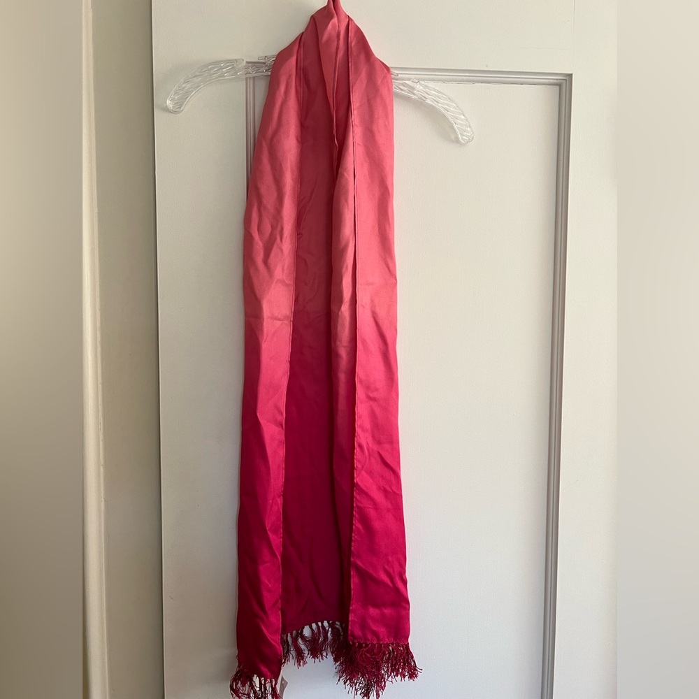 WHITE HOUSE BLACK MARKET pink ombre fringe silk scarf -NWT!